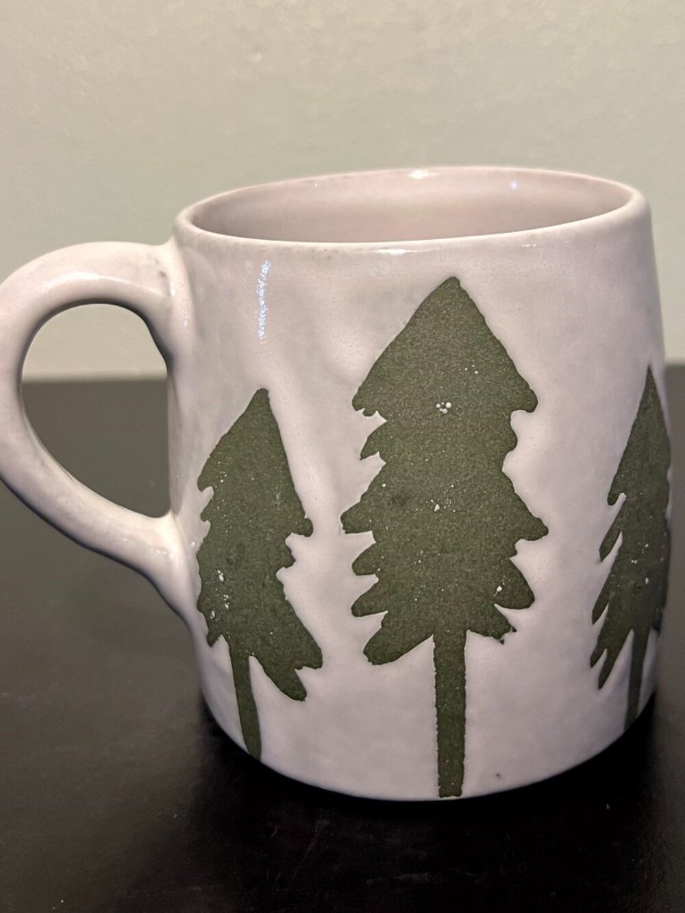 Crate & Barrel WINTER FOREST Wax-Resist Evergreen Pine Trees Terracotta Mug